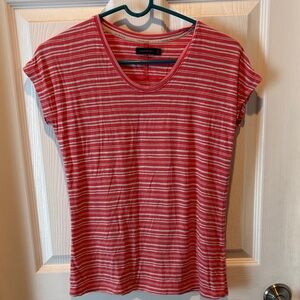 Calvin Klein Coral and Grey/beige Striped Short Sleeve Tee